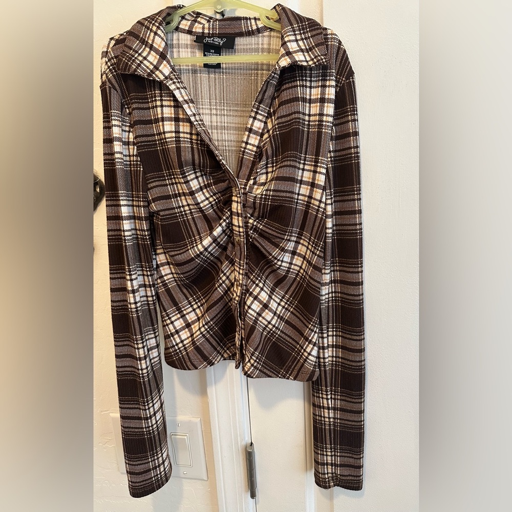 Girls/Teen brown plaid button down blouse XSmall by Just Polly New York